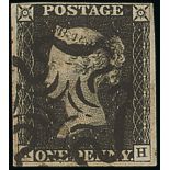 Great Britain 1840 One Penny Black Plate IV KH, close to large margins all round, crisp black M...