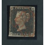 Great Britain 1840 One Penny Black Plate II PD, close to large margins all round, red Maltese C...