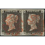Great Britain 1840 One Penny Black Plate Ia CI-CJ horizontal pair in a black shade,