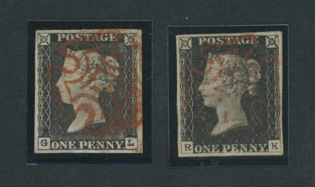 Great Britain 1840 One Penny Black Plate Ia GL, slightly worn impression and Plate II: RK good...