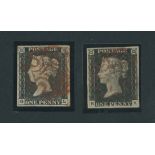 Great Britain 1840 One Penny Black Plate Ia GL, slightly worn impression and Plate II: RK good...