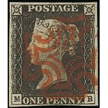 Great Britain 1840 One Penny Black Plate IV MB close to large margins all round, crisp, upright...