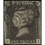 Great Britain 1840 One Penny Black Plate XI PI greyish black shade, good margins all round, bla...