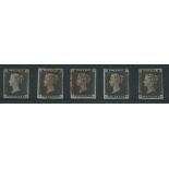 Great Britain 1840 One Penny Black Plate VIII BH, BK, CA, CC and EB, each cancelled in red, EB...