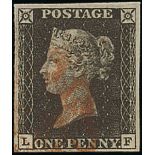 Great Britain 1840 One Penny Black Plate VII LF greyish black shade, good to large margins all...