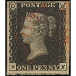 Great Britain 1840 One Penny Black Plate Ib RF burr rubs, good to enormous margins and showing...