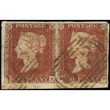 Great Britain 1841-53 One Penny Red-Brown Plate 50: EA-EB horizontal pair with unofficial roule...