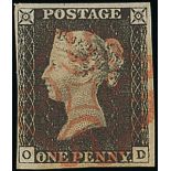 Great Britain 1840 One Penny Black Plate III OD good to large margins all round, crisp red Malt...