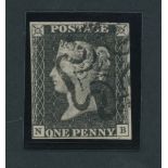 Great Britain 1840 One Penny Black Plate X NB close to good margins all round, black Maltese Cr...