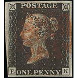 Great Britain 1840 One Penny Black Plate Ib EK twisted re-entry, good to very large margins all...