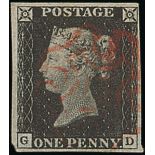 Great Britain 1840 One Penny Black Plate II GD intense black shade, margins all round, red Malt...