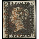 Great Britain 1840 One Penny Black Plate V BA retouched letter, good to large margins all round...