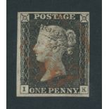Great Britain 1840 One Penny Black Plate VI IK close to large margins all round, red Maltese Cr...
