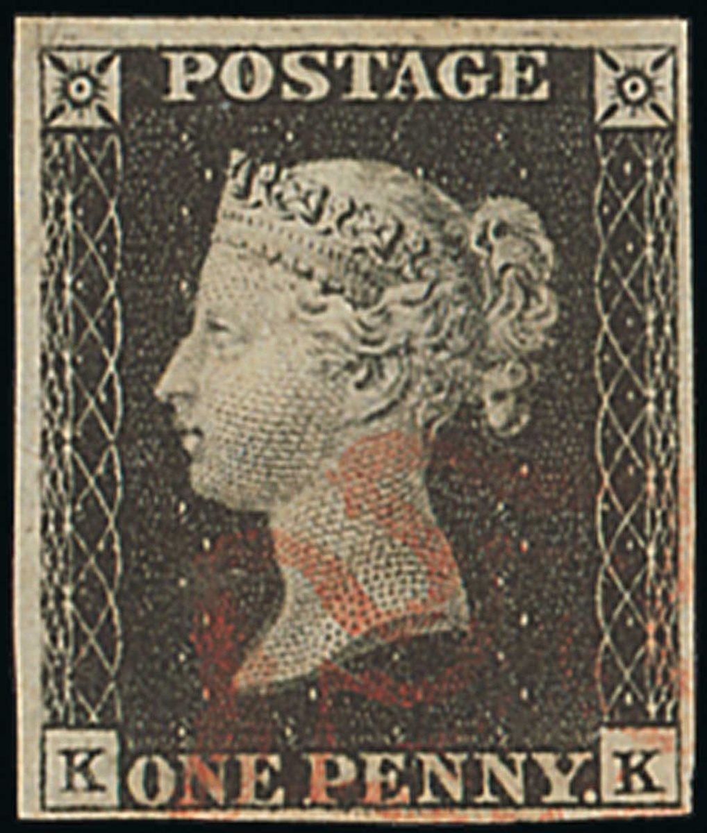 Great Britain 1840 One Penny Black Plate IV KK close to large margins all round, light red Malt...