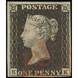 Great Britain 1840 One Penny Black Plate IV KK close to large margins all round, light red Malt...