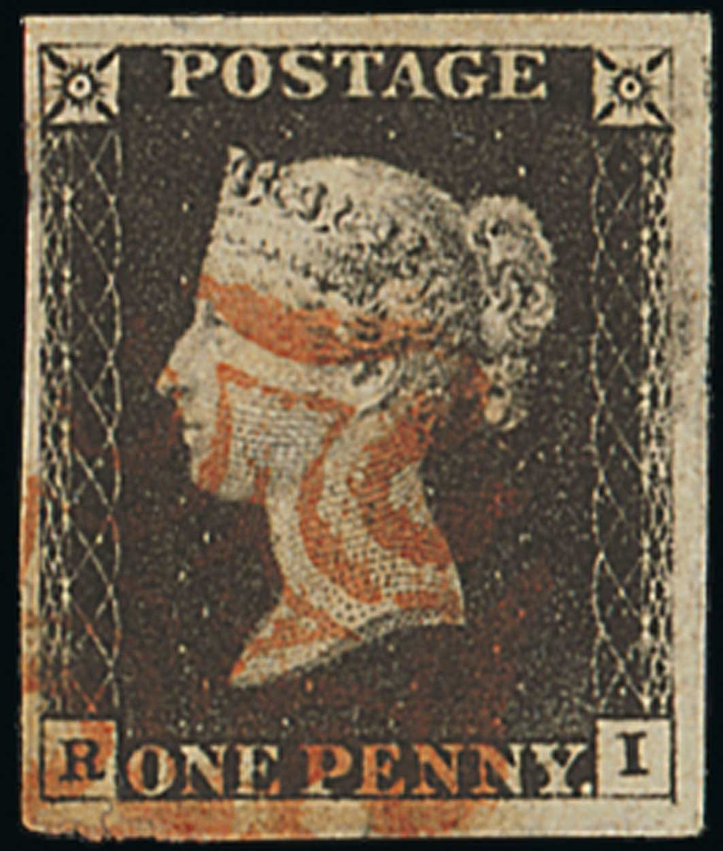 Great Britain 1840 One Penny Black Plate IV RI good to very large margins all round, red Maltes...