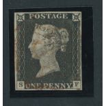 Great Britain 1840 One Penny Black Plate III SF good to large margins all round, light red Malt...