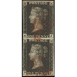 Great Britain 1840 One Penny Black Plate V EJ-FJ vertical pair, close to large margins all roun...