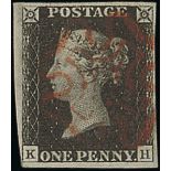 Great Britain 1840 One Penny Black Plate Ib KH recut side lines, on blueté paper, close to larg...