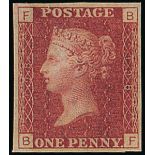 Great Britain 1864-79 One Penny Plate Numbers Plate 198: Imperforate imprimatur lettered BF, un...