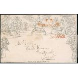 Great Britain 1840 Mulready One Penny Lettersheets A1 to Dorset, with red "t.p./cornhill" and s...