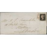 Great Britain 1840 One Penny Black Plate Ia GB large margins, tied to entire to London by two g...