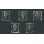 Great Britain 1840 One Penny Black Plate III MH, OE, PL, QL and TL, all cancelled in black,