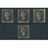 Great Britain 1840 One Penny Black Plate VI IF, QK and QL (2), each cancelled in red, mostly wi...