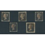 Great Britain 1840 One Penny Black Plate IV IG, JE, MH, NH and PE, each cancelled in red,