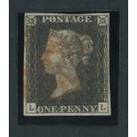 Great Britain 1840 One Penny Black Plate VII LL close to large margins, red Maltese Cross cance...