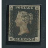 Great Britain 1840 One Penny Black Plate VII BL good to large margins all round, light red Malt...