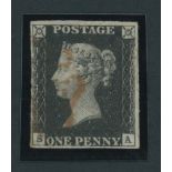 Great Britain 1840 One Penny Black Plate VII SA slightly close to large margins all round, red...