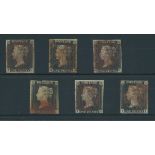 Great Britain 1840 One Penny Black Plate III PC, QD, QG, RG, TH and TI, each cancelled in red,