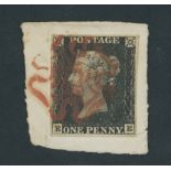 Great Britain 1840 One Penny Black Plate Ib EE good to large margins all round, tied to piece b...