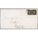 Great Britain 1840 One Penny Black Plate VII NE-NF horizontal pair with close to large margins...