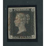 Great Britain 1840 One Penny Black Plate IV LJ close to large margins all round, light red Malt...
