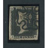 Great Britain 1840 One Penny Black Plate IV JH large margins and showing a portion of the adjoi...