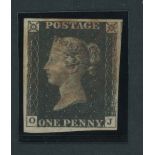 Great Britain 1840 One Penny Black Plate V OJ good to very large margins all round and showing...