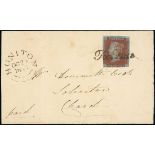 Great Britain 1841-53 One Penny Red-Brown KG tied to wrapper (side flaps missing), dated 29 Oct...