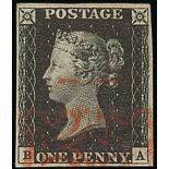 Great Britain 1840 One Penny Black Plate Ib BA good to large margins all round, red Maltese Cro...