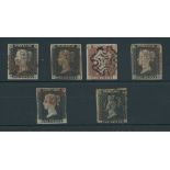 Great Britain 1840 One Penny Black Plate Ib DC roller flaw, DI (matched in red), IH (recut side...