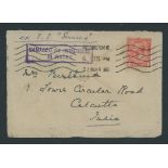 Great Britain Postal History 1916 (23 March) envelope to India franked 1d. with Paddington mach...