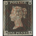 Great Britain 1840 One Penny Black Plate II RE slightly close to large margins all round, red M...