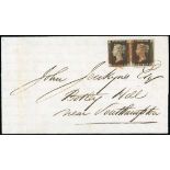 Great Britain 1840 One Penny Black Plate VII PB-PC horizontal pair with close to very large mar...