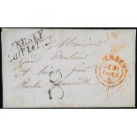Great Britain Postal History 1853 (31 Dec.) entire to Granville with superb orange-red double r...