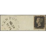 Great Britain 1840 One Penny Black Plate VIII AJ large margins all round and showing a trace of...