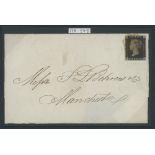 Great Britain 1840 One Penny Black Plate V PI large margins, tied by indistinct red Maltese Cro...