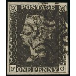 Great Britain 1840 One Penny Black Plate VI FG large balanced margins and showing a trace of th...