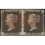 Great Britain 1840 One Penny Black Plate III GC-GD horizontal pair good to large margins all ro...