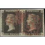 Great Britain 1840 One Penny Black Plate V GK-GL horizontal pair with large to very large margi...